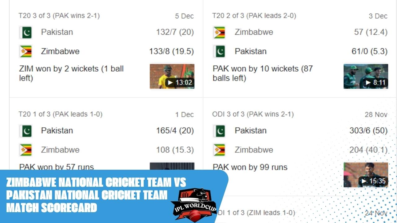 Zimbabwe national cricket team vs Pakistan national cricket team match scorecard